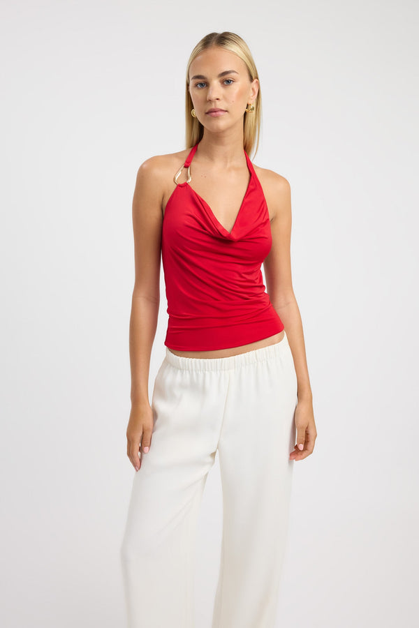 Kookai Char Cowl Top Ruby Red