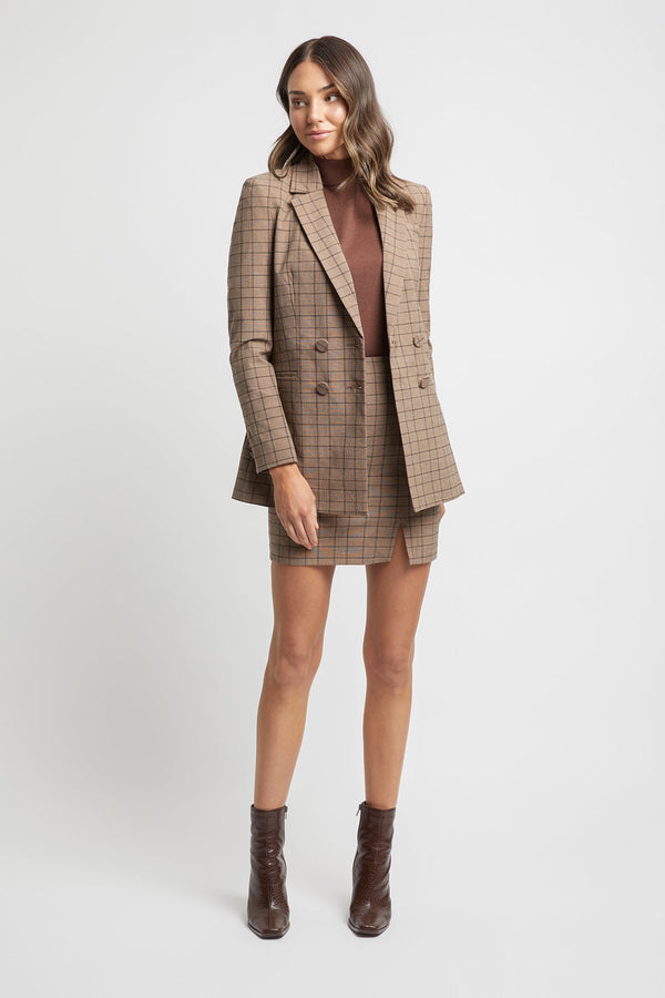 Kookai Chelsea Check Mini Skirt Brown