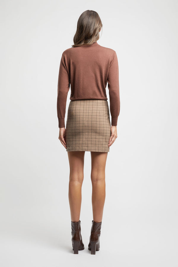 Kookai Chelsea Check Mini Skirt Brown