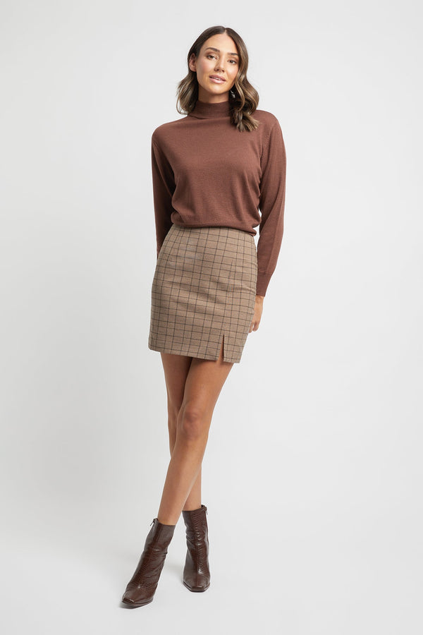 kookai Chelsea Check Mini Skirt Brown