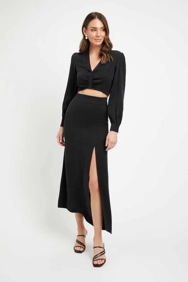 kookai Clarisa Split Midi Skirt Black