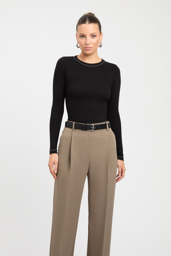 Kookai Contrast Long Sleeve Top Black