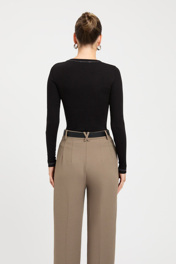 Kookai Contrast Long Sleeve Top Black