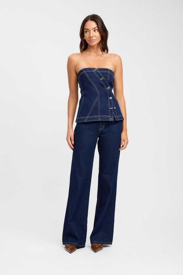 kookai Cooper Corset Top Dark Indigo