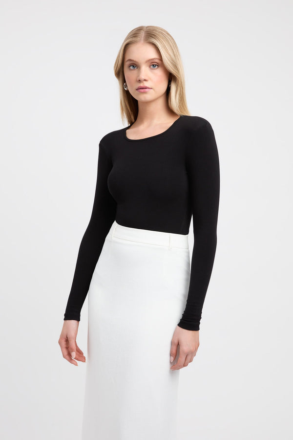 Kookai Crew Long Sleeve Top Black