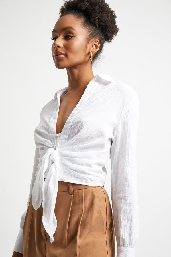 Kookai Crinkle Tie Shirt White