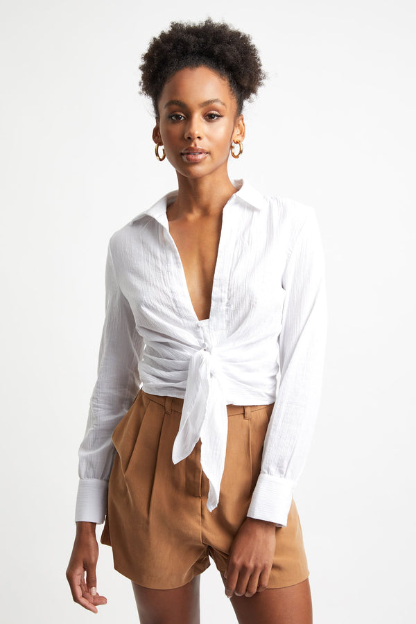 kookai Crinkle Tie Shirt White