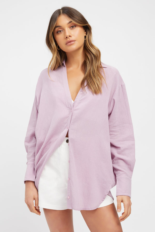 Kookai Crinkle Twist Back Shirt Mauve Mist