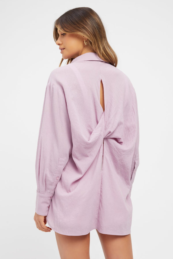 Kookai Crinkle Twist Back Shirt Mauve Mist