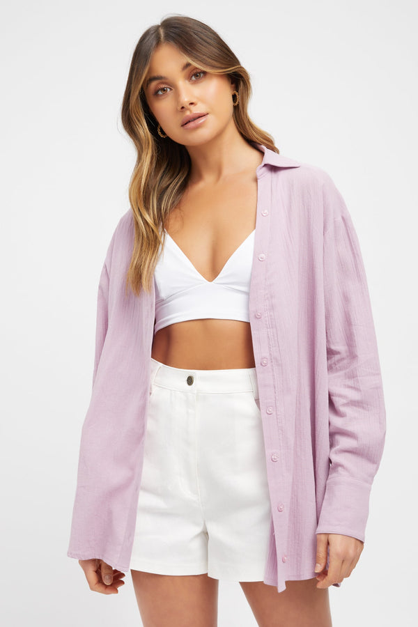 kookai Crinkle Twist Back Shirt Mauve Mist