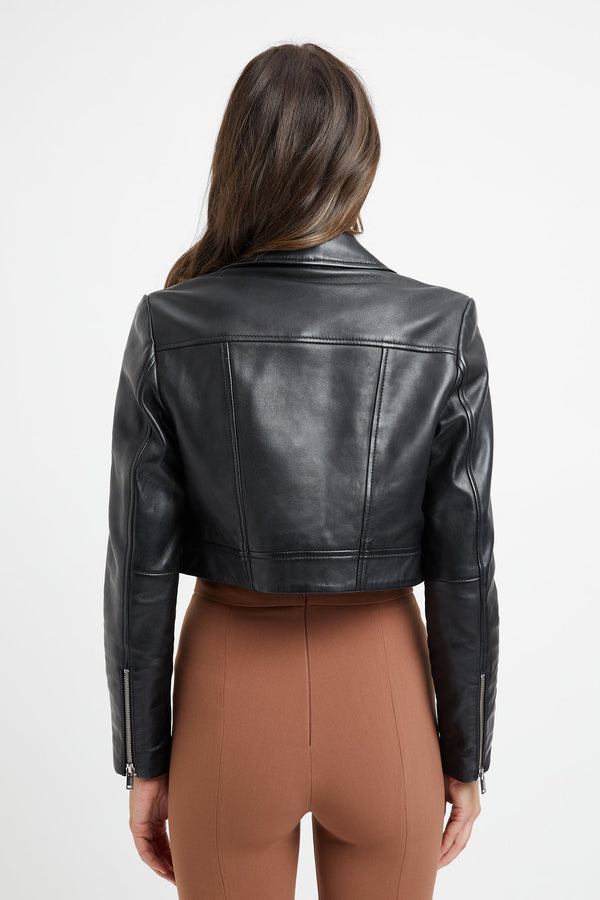 Kookai Cyril Crop Biker Jacket Black