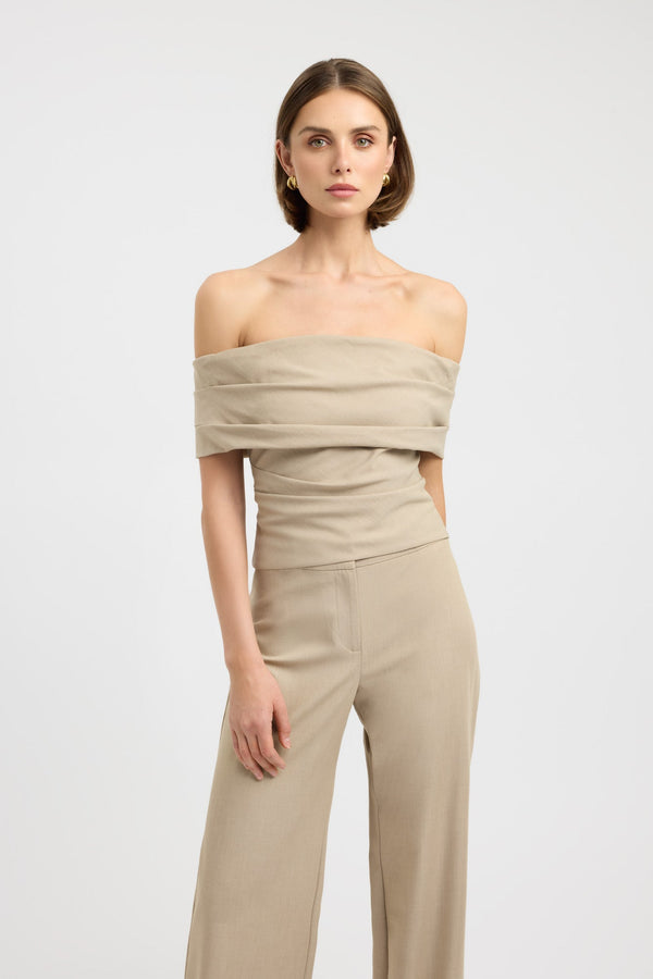 Kookai Dallas Off Shoulder Top Oat Marle