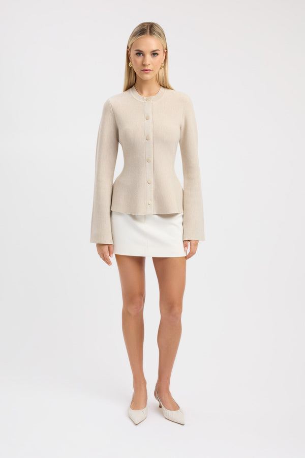 kookai Dalton Crew Cardigan Oatmeal Marle