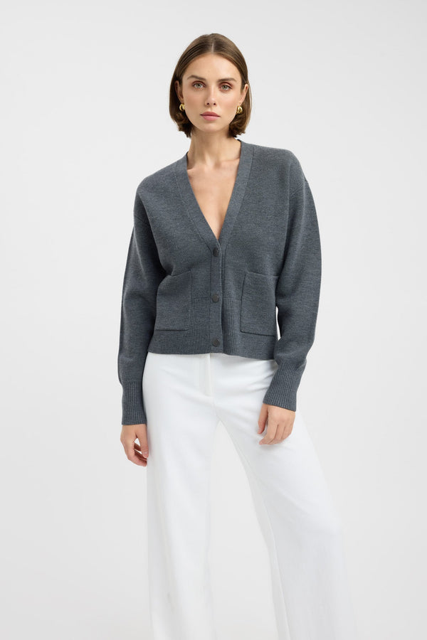 Kookai Dalton Snap Cardigan Charcoal Marle