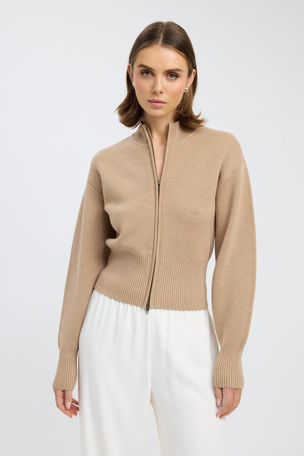 Kookai Dalton Zip Cardigan Camel