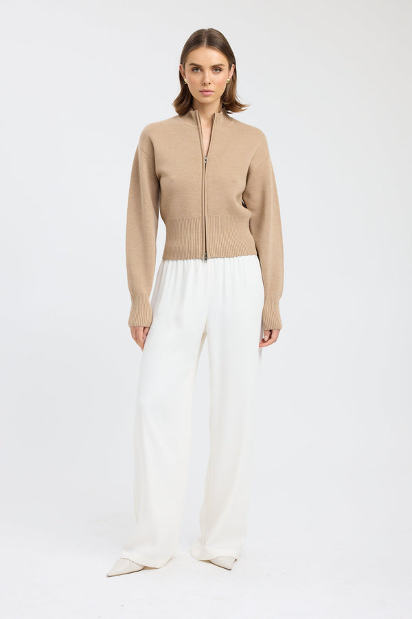 kookai Dalton Zip Cardigan Camel