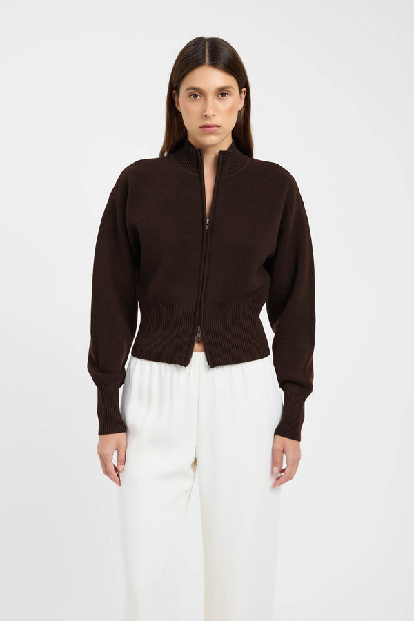 Kookai Dalton Zip Cardigan Chocolate