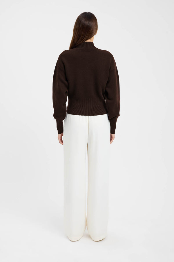 Kookai Dalton Zip Cardigan Chocolate