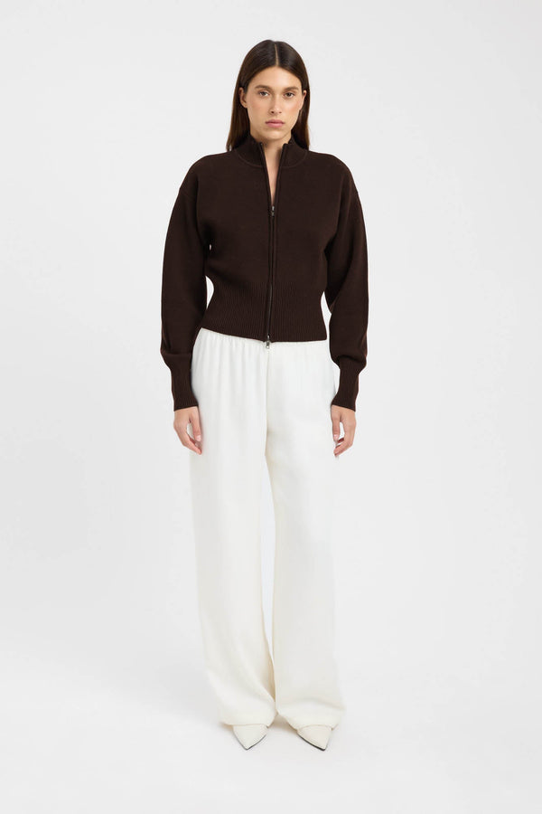 kookai Dalton Zip Cardigan Chocolate