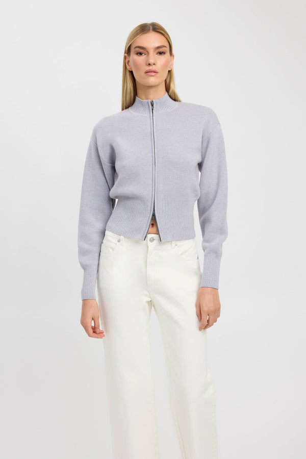 Kookai Dalton Zip Cardigan Light Grey Marle