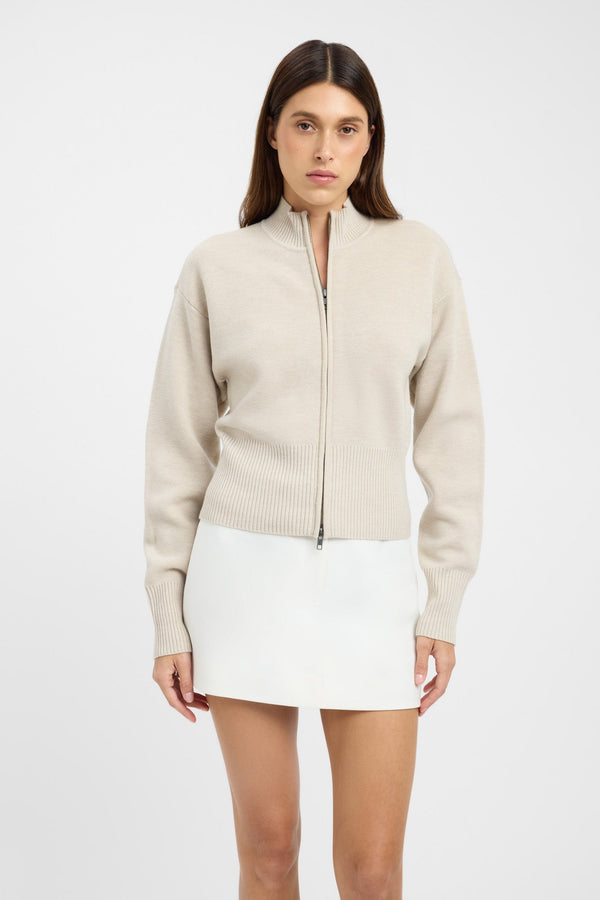 Kookai Dalton Zip Cardigan Oatmeal Marle