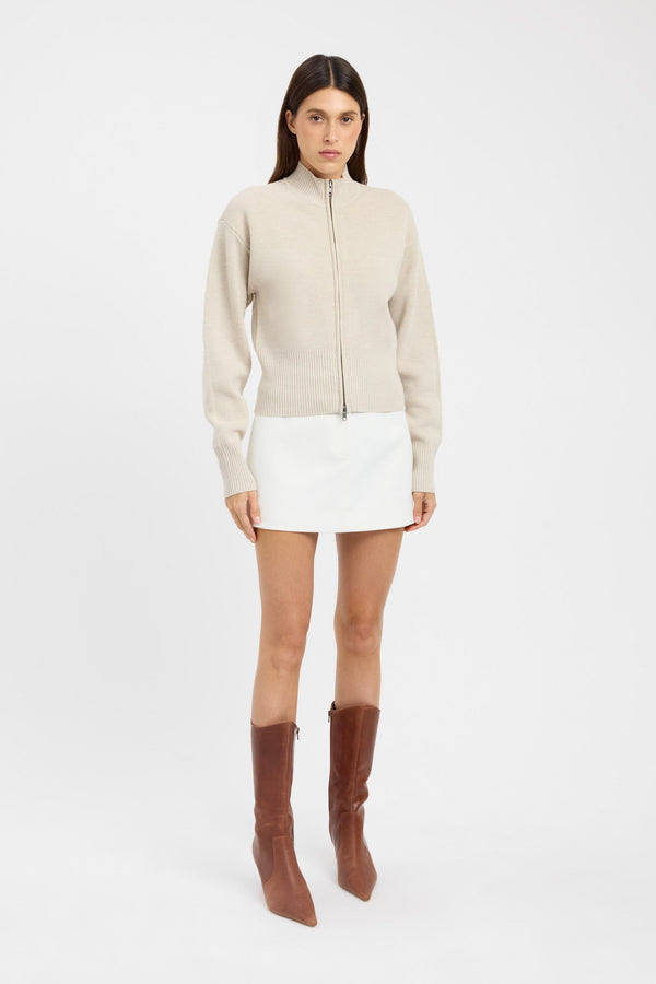 Kookai Dalton Zip Cardigan Oatmeal Marle