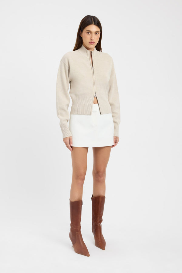kookai Dalton Zip Cardigan Oatmeal Marle