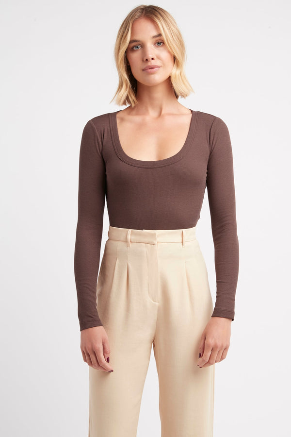 kookai Dasha Long Sleeve Top Brunette
