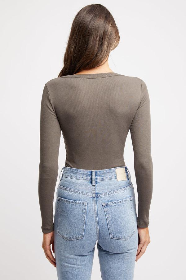 Kookai Dasha Long Sleeve Top Dark Khaki