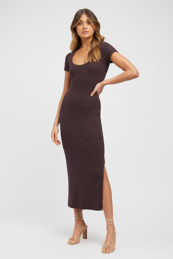 kookai Dasha Tee Dress Dark Mahogany
