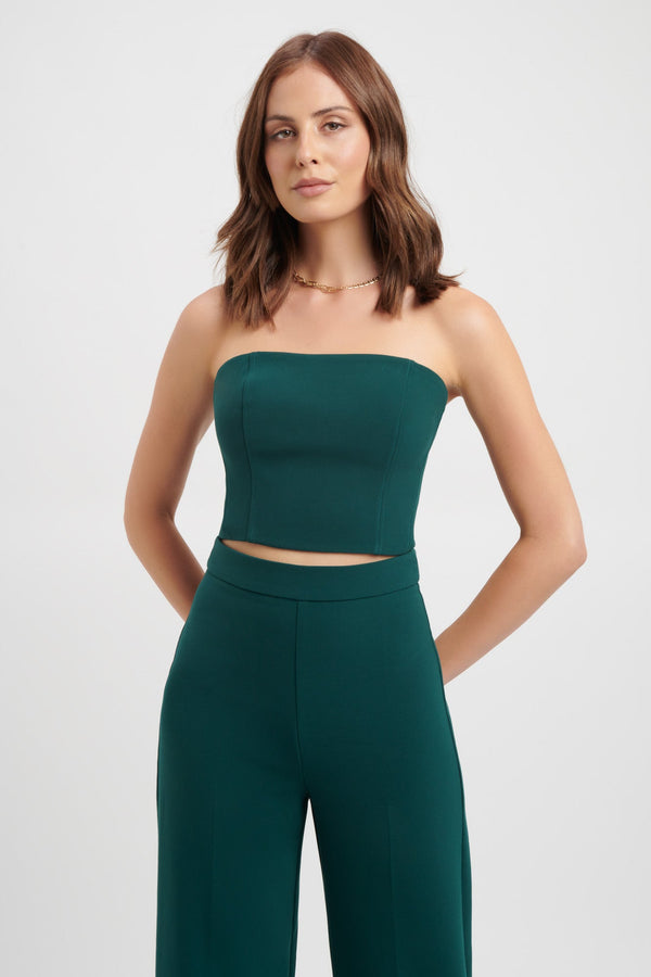 Kookai Delta Strapless Top Deep Green