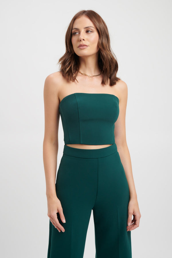 kookai Delta Strapless Top Deep Green