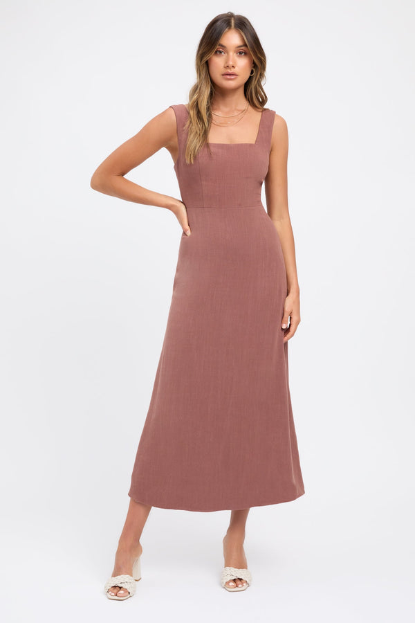 kookai Dixon Tie Back Dress Mocha