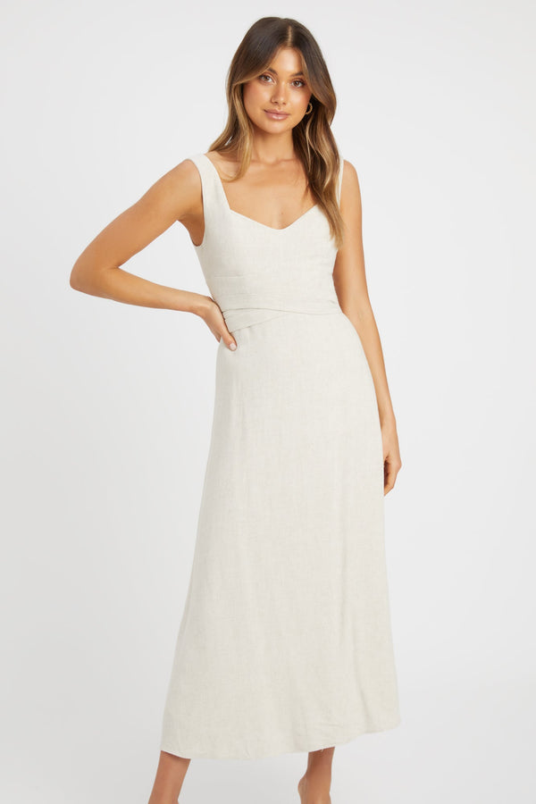Kookai Dixon Tie Midi Dress Natural Sand