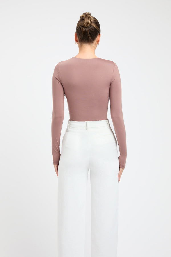 Kookai Elina Long Sleeve Bodysuit Deep Taupe