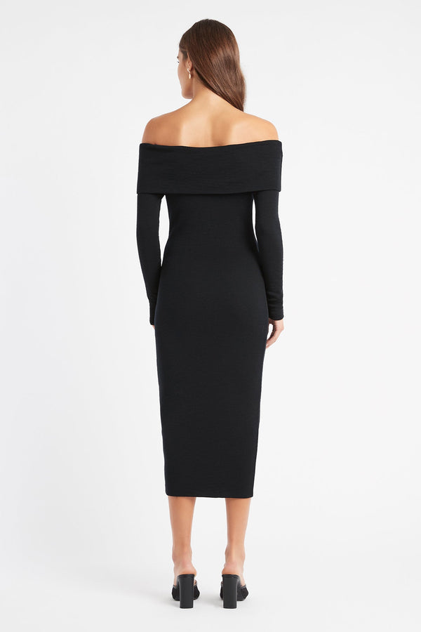 Kookai Elise Long Sleeve Midi Dress Black