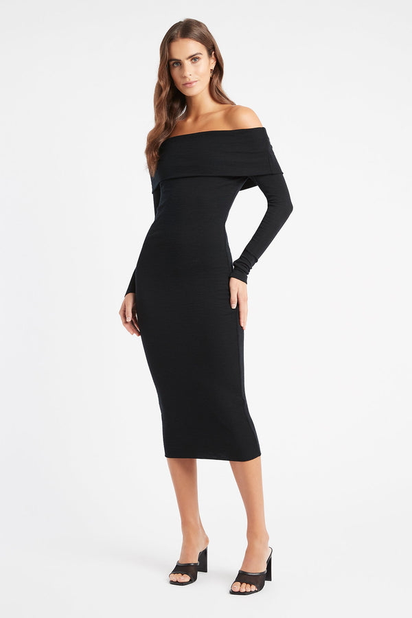 kookai Elise Long Sleeve Midi Dress Black