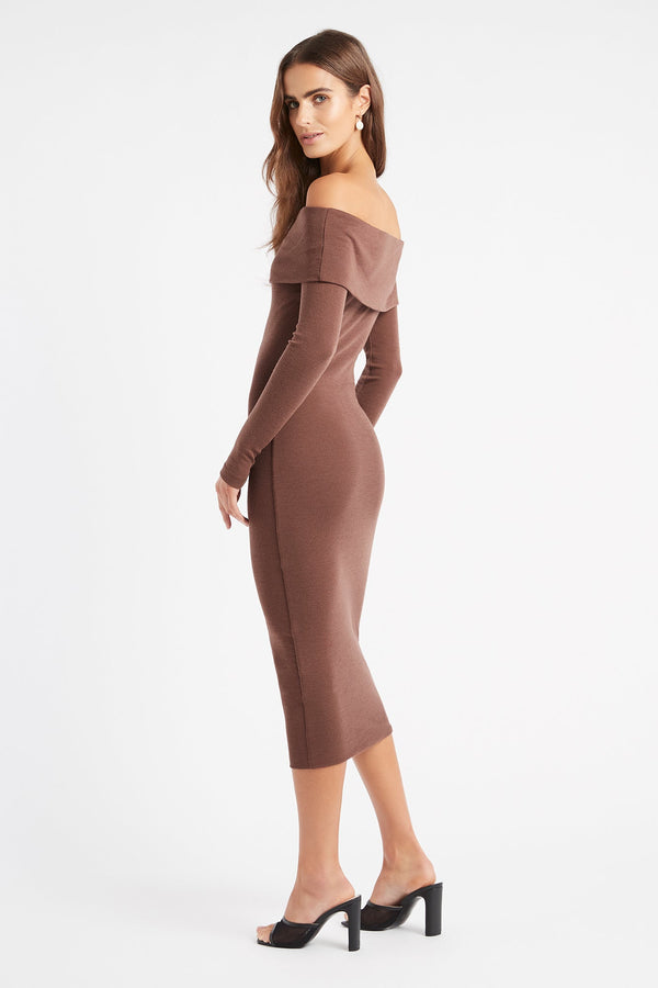 Kookai Elise Long Sleeve Midi Dress Brunette