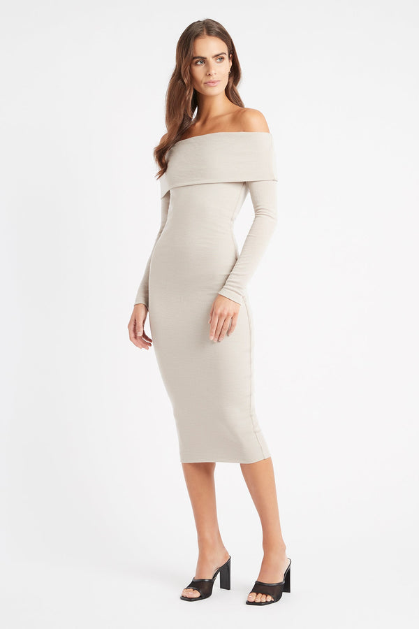 kookai Elise Long Sleeve Midi Dress Fog