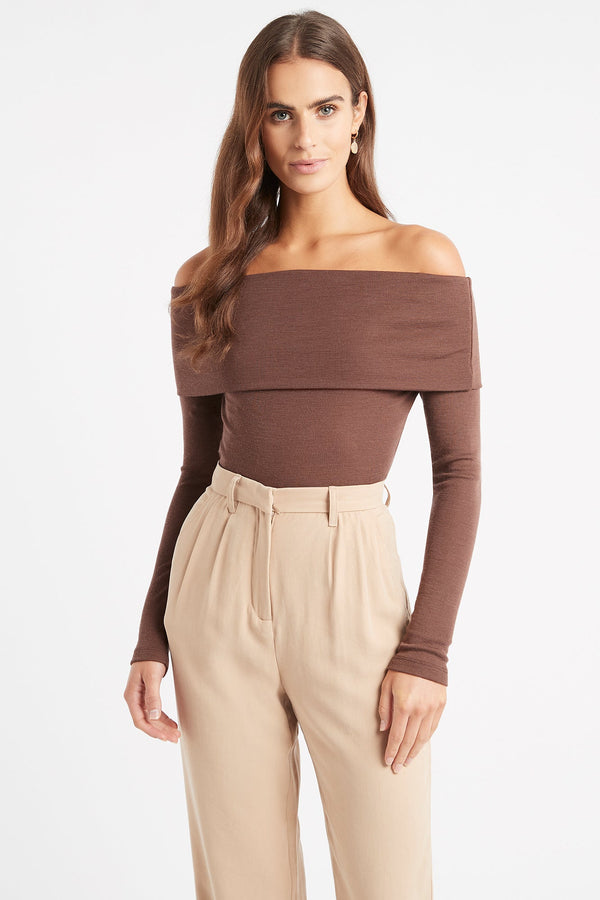 kookai Elise Long Sleeve Top Brunette