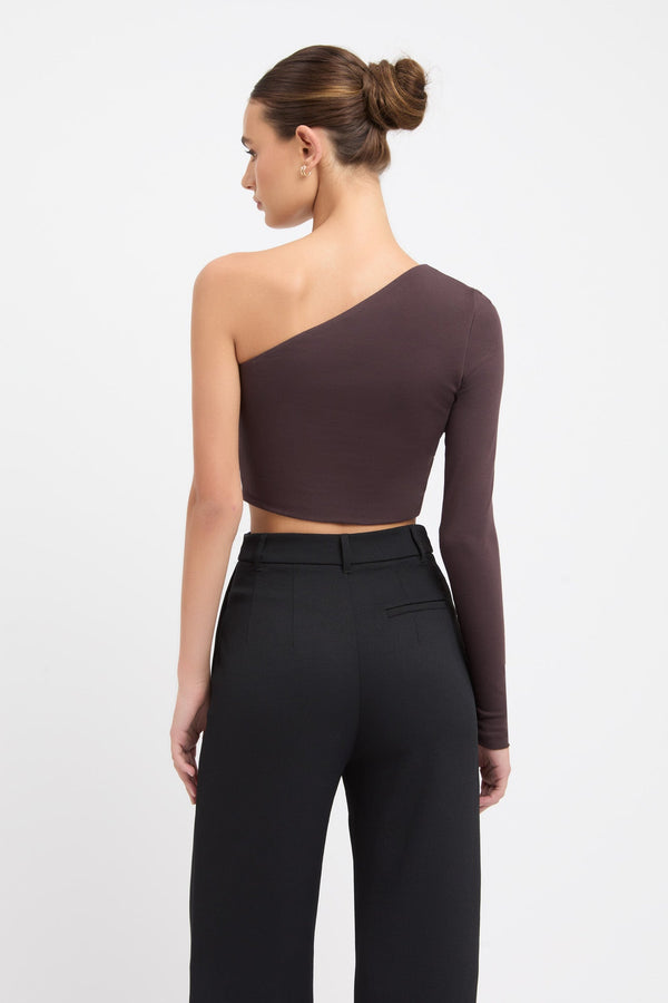 Kookai Emilia One Shoulder Top Dark Mocha