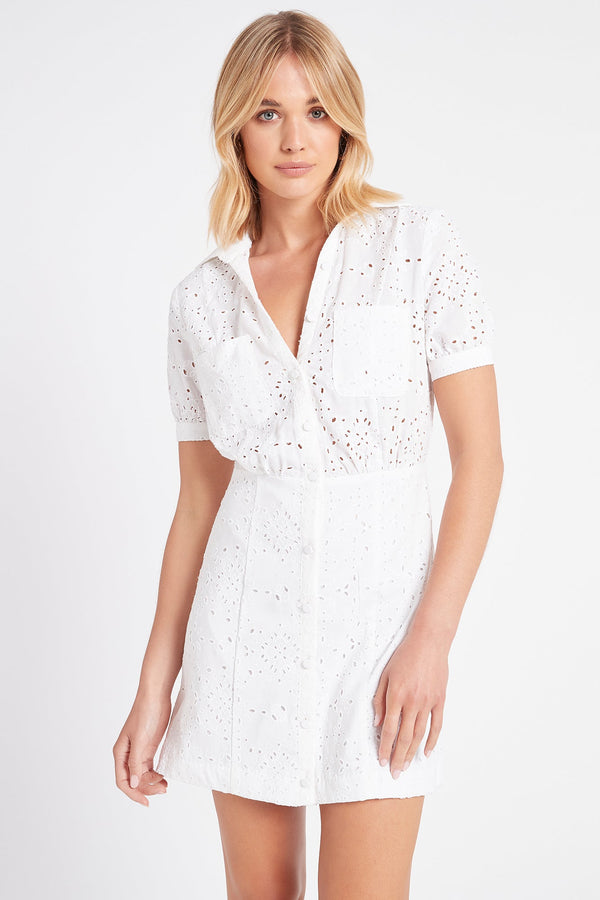 kookai Emma Broidery Mini Dress Natural White