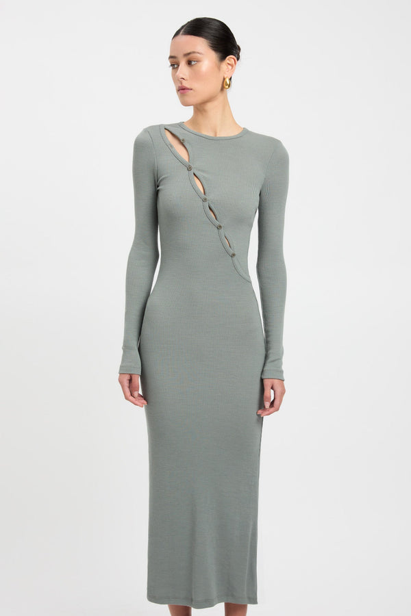 Kookai Emmett Merino Wool Dress Agave Green