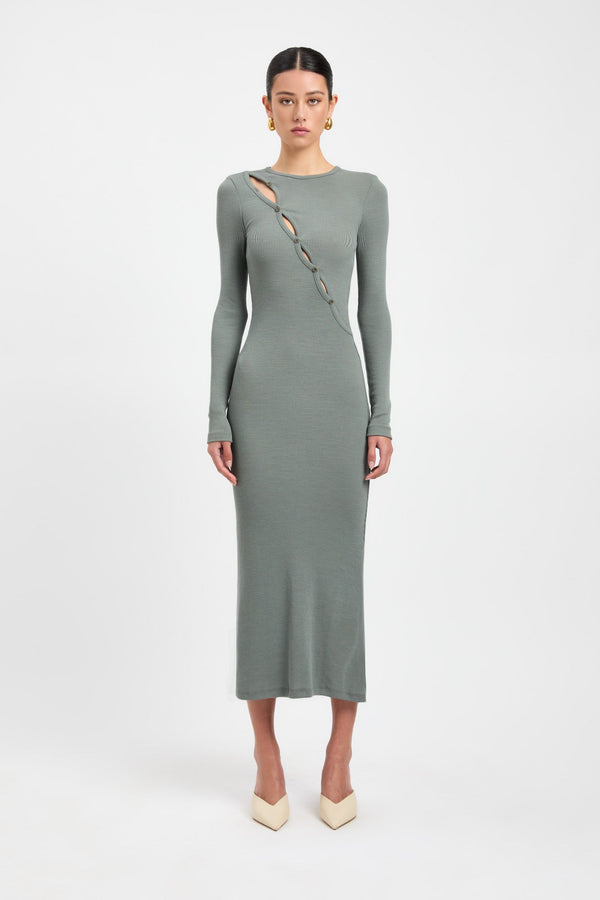 kookai Emmett Merino Wool Dress Agave Green