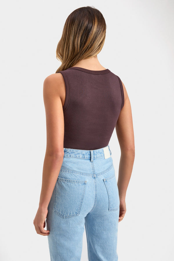 Kookai Erin Long Line Tank Dark Chocolate