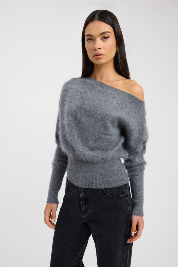 Kookai Geneva One Shoulder Jumper Dark Grey Marle