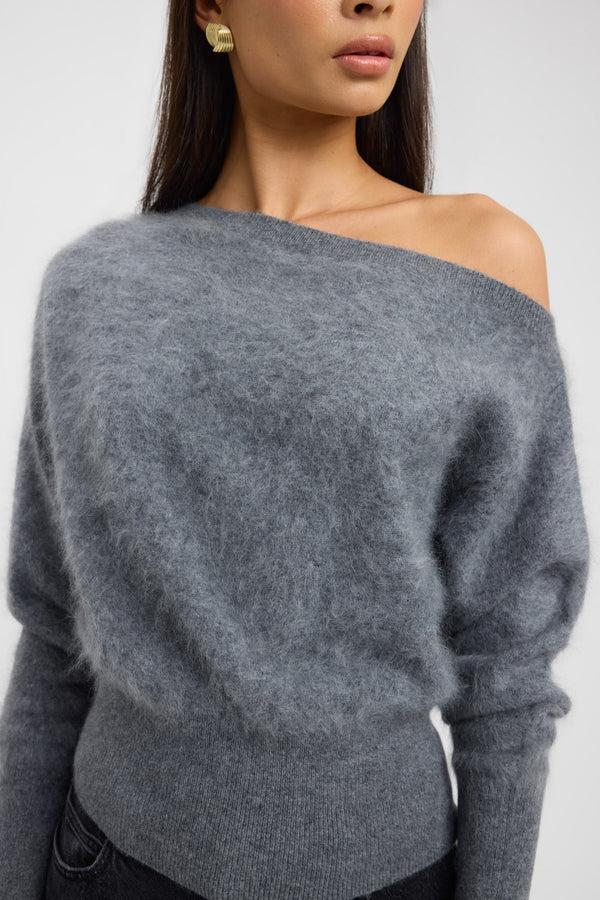 Kookai Geneva One Shoulder Jumper Dark Grey Marle