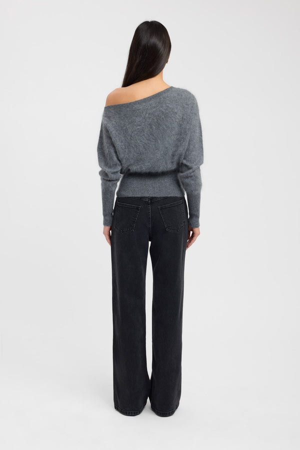 Kookai Geneva One Shoulder Jumper Dark Grey Marle