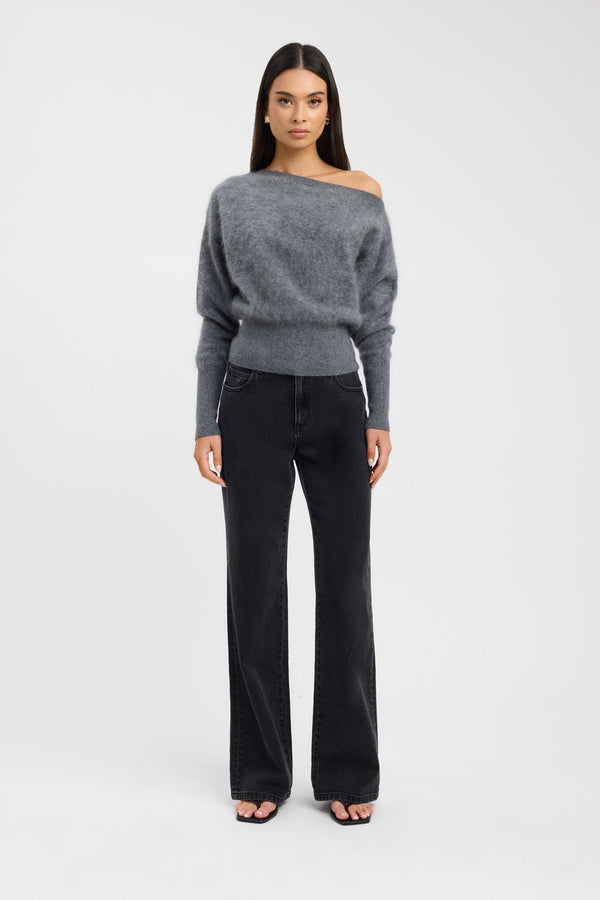kookai Geneva One Shoulder Jumper Dark Grey Marle