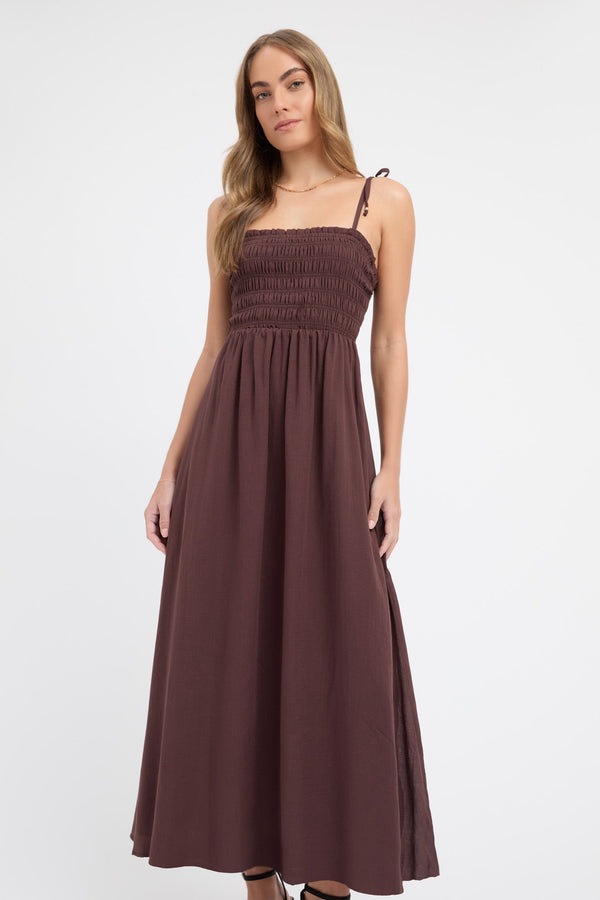 Kookai Georgette Day Dress Dark Chocolate